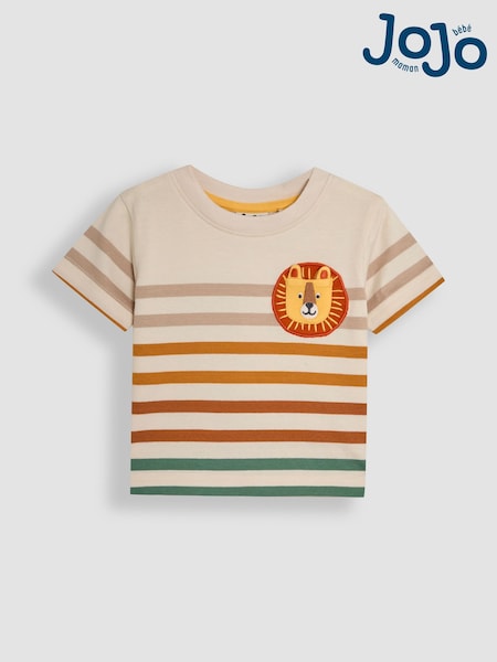 JoJo Maman Bébé Natural Lion Appliqué Pocket 100% Cotton T-Shirt (AU2207) | €22 - €26