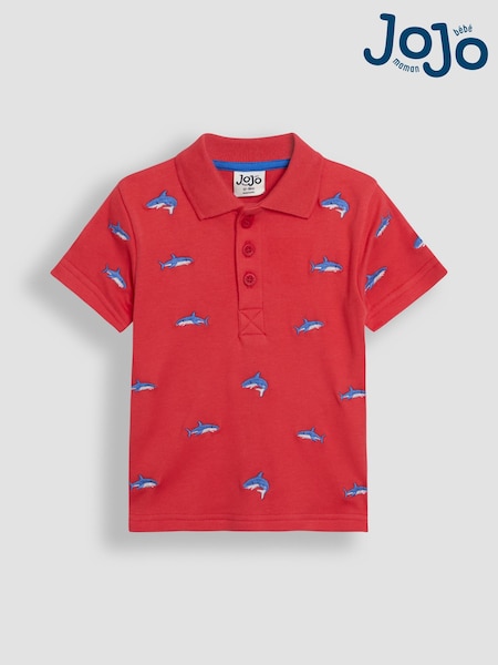 JoJo Maman Bébé Red Shark Embroidered Polo Shirt (AU2208) | €27 - €32