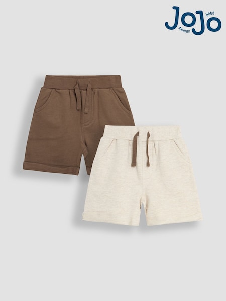 Oatmeal Natural & Tan Brown - JoJo Maman Bébé 2-Pack Jogger Shorts (AU2212) | 27 € - 31 €