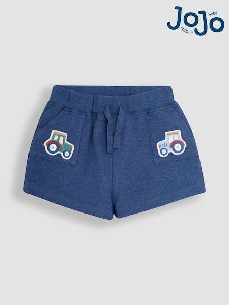 JoJo Maman Bébé Blue Marl Tractor Tractor Badge Shorts (AU2216) | €26 - €30