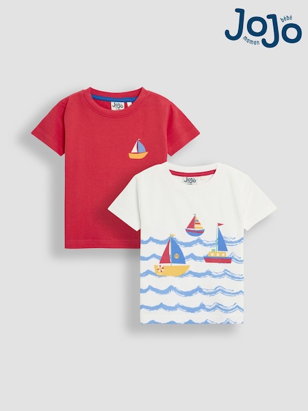 Velero blanco - JoJo Maman Bébé 100% Cotton Printed & Plain T-Shirts 2 Pack (AU2221) | 28 € - 33 €