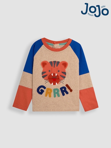 JoJo Maman Bébé Natural Tiger 100% Cotton Appliqué Top (AU2222) | kr243 - kr286