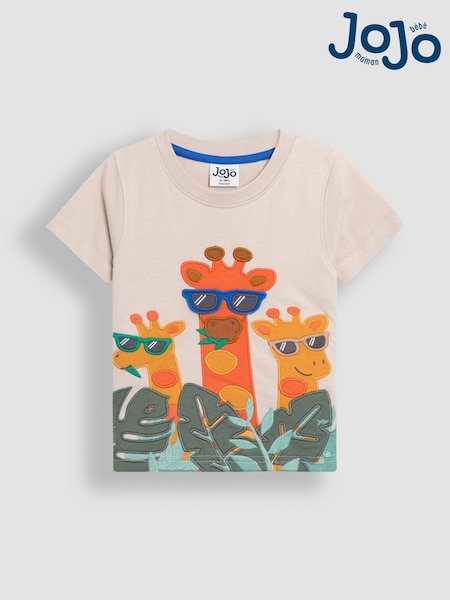 JoJo Maman Bébé Natural Giraffe Interactive Appliqué T-Shirt (AU2228) | €21 - €23.50
