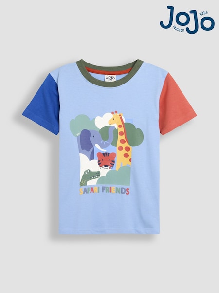 JoJo Maman Bébé Blue Safari Scene 100% Cotton Printed T-Shirt (AU2233) | €17 - €19.50