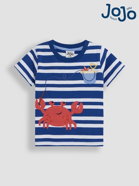 JoJo Maman Bébé Cobalt Crab Appliqué Pocket T-Shirt (AU2234) | €21 - €25
