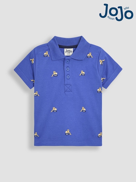 JoJo Maman Bébé Blue Construction Embroidered Polo Shirt (AU2236) | €22.50 - €26