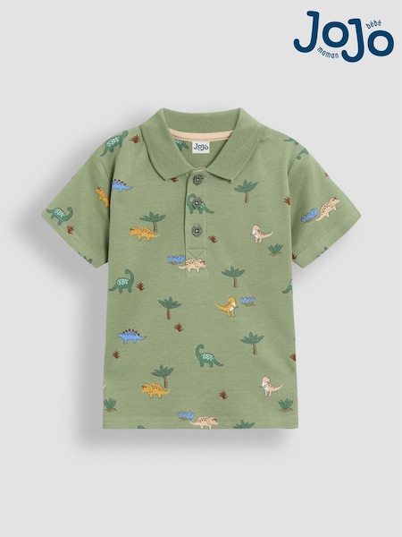 JoJo Maman Bébé Green Dino Printed Polo Shirt (AU2237) | €21 - €25