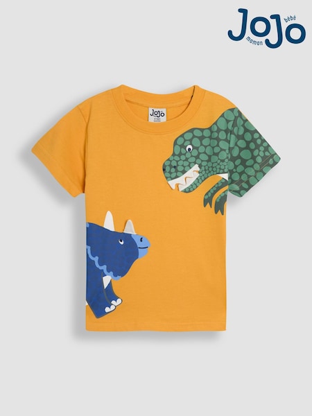JoJo Maman Bébé Mustard Dinosaur Printed 100% Cotton T-Shirt (AU2245) | €21 - €26