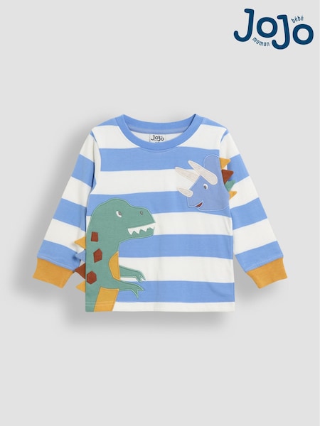 JoJo Maman Bébé Blue Dinosaur 100% Cotton Appliqué Top (AU2253) | €28 - €34