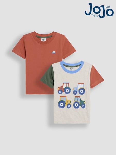 JoJo Maman Bébé Tractor Appliqué & Plain 100% Cotton T-Shirts 2 Pack (AU2267) | 32 € - 37 €