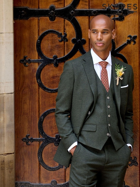 Skopes Green Jude Herringbone Single Breasted Suit Waistcoat (AU2283) | SGD 135
