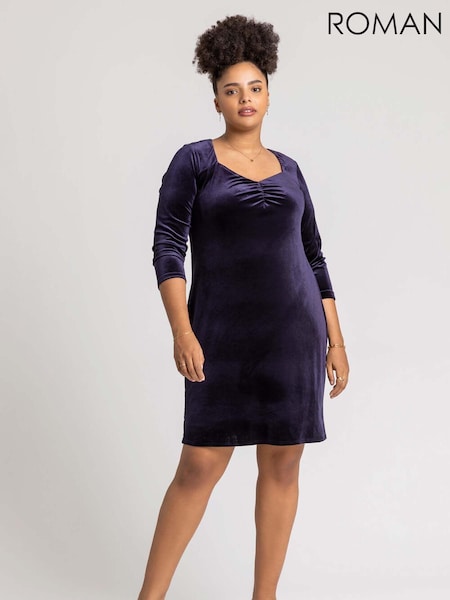 Roman Blue Curve Sweetheart Neck Velvet Dress (AU2307) | €47.50