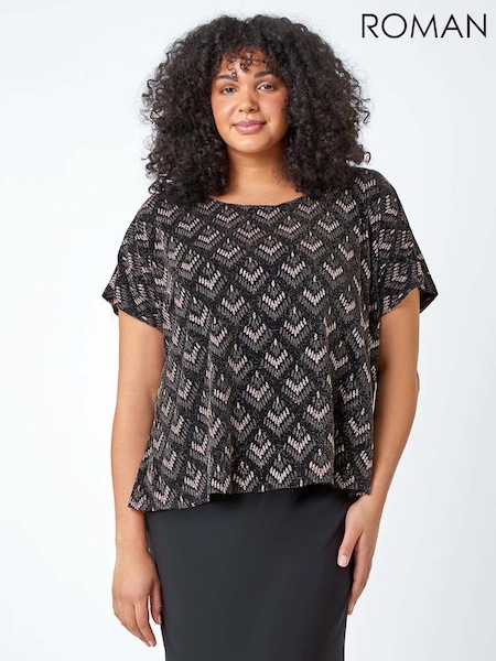 Roman Brown Curve Glitter Embellished Contrast Shift Dress (AU2310) | €34