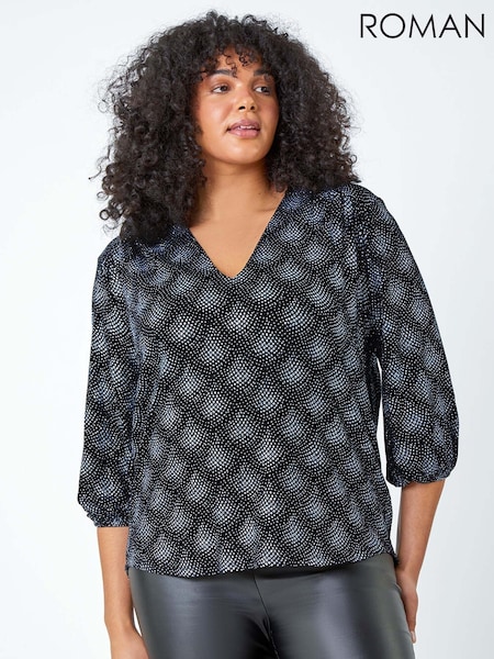 Roman Metallic Curve Glitter Sparkle Tunic Top (AU2311) | 99 QAR
