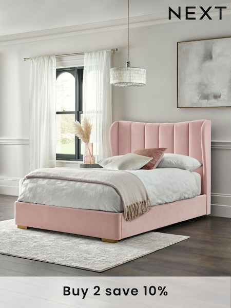 Opulent Chenille Light Rose Pink Grace Upholstered Bed Frame (AU2413) | €550 - €675
