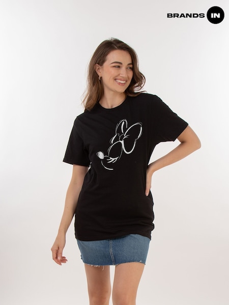Brands In Black 100% Cotton Boyfriend Fit Disney Minnie Mouse Face Womens T-Shirt (AU2497) | €37