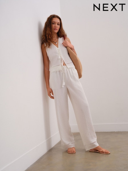 Weiß - Wide Leg Elasticed Waist Trousers (AU2534) | 17 €
