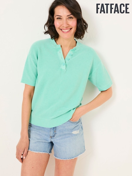 FatFace Fleur Light Teal Laundered Henley Top (AU2560) | €60