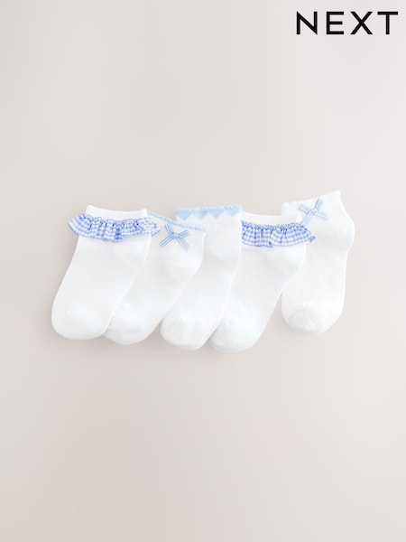White with Blue Gingham Ruffle Rich Trainer Socks 5 Pack (AU2578) | AED38 - AED43