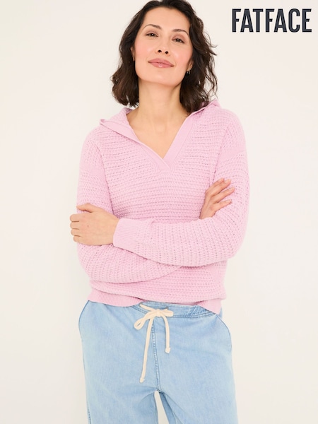 FatFace Sutton Blush Pink Textured Knitted Hoodie (AU2612) | ₪282