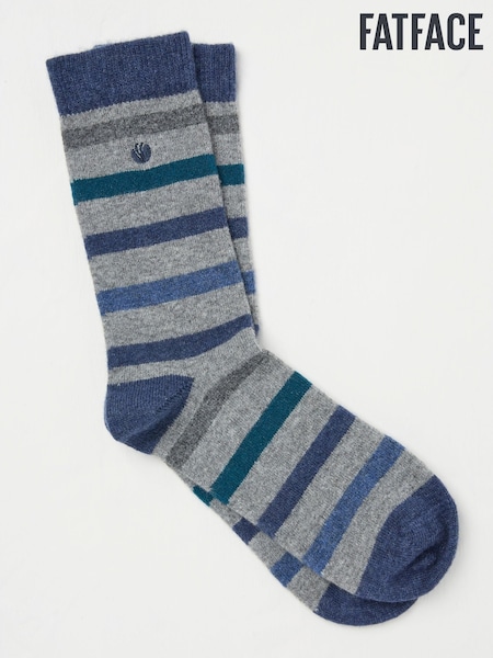 Grey Cashmere Blend Stripe Socks (AU2628) | €23