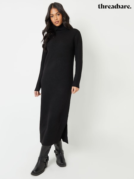 Threadbare Black Roll Neck Knitted Maxi Dress (AU2636) | €18.50