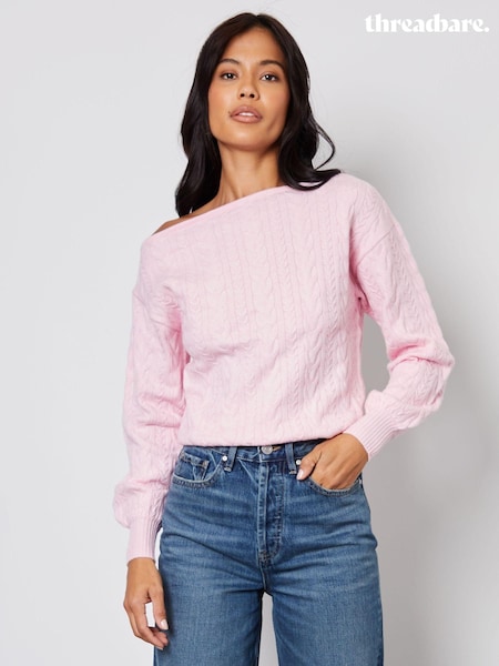 Threadbare Pink Slash Neck Cable Knit Jumper (AU2637) | AED69