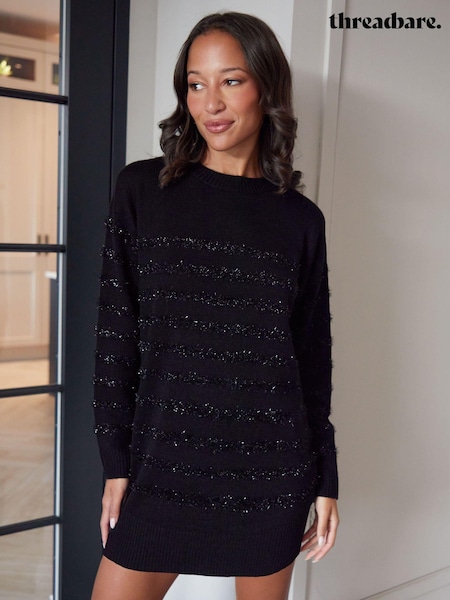 Threadbare Black Longline Stripe Knitted Jumper (AU2640) | 97 QAR