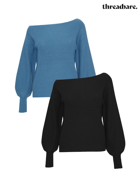 Threadbare Blue/ Black Slash Neck Knitted Jumper 2 Pack (AU2641) | $82