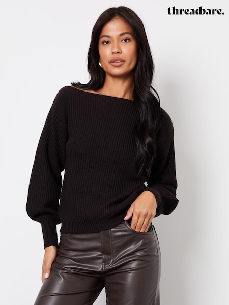 Threadbare Black Slash Neck Chunky Knit Jumper (AU2644) | 1,322 UAH