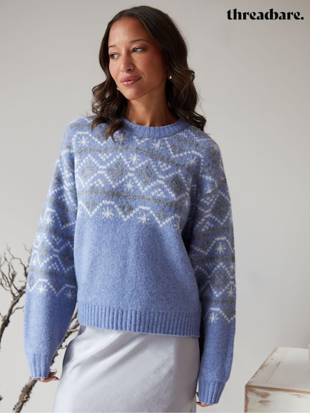 Threadbare Blue Fairisle Crew Neck Knitted Christmas Jumper (AU2651) | €29