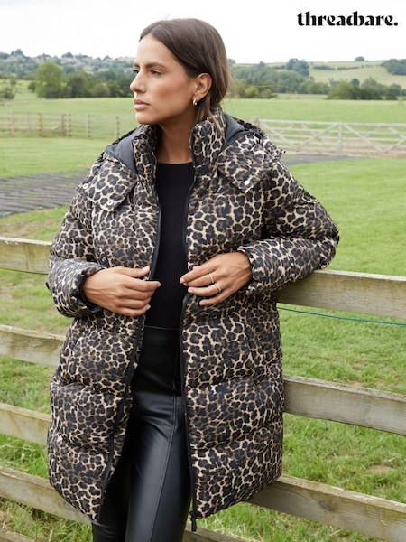 Threadbare Brown Leopard Print Hooded Puffer Coat (AU2654) | CHF 73