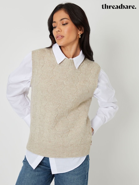 Threadbare Natural High Neck Basket Stitch Knitted Vest (AU2657) | €37