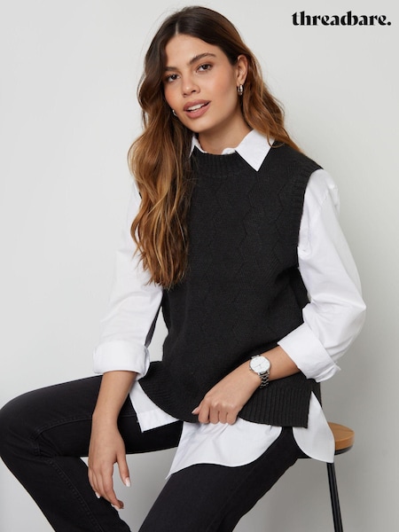 Threadbare Black High Neck Basket Stitch Knitted Vest (AU2658) | €34