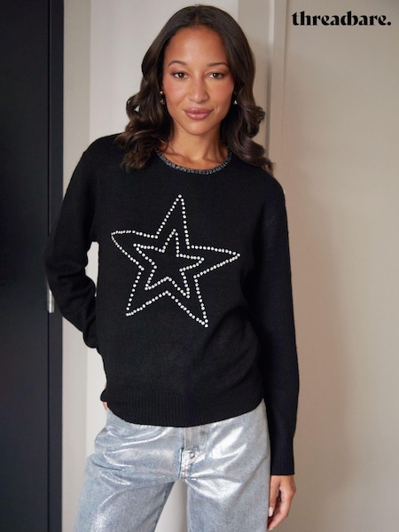 Threadbare Embellished Star Balloon Sleeve Knitted Jumper (AU2661) | 178 LEI