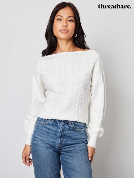 Threadbare White Slash Neck Cable Knit Jumper (AU2663) | €40