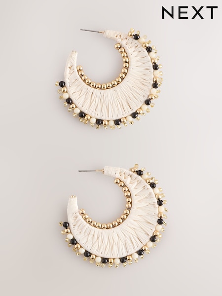 Natural Straw Look Beadded Hoop Earrings (AU2682) | €14
