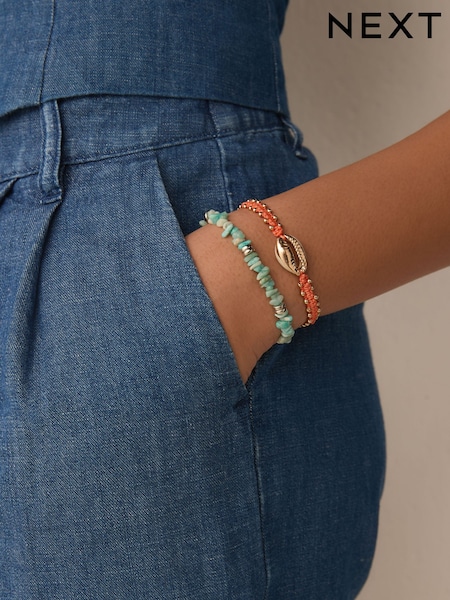 Coral/Aqua Chipping And Shell Pully Bracelet Pack (AU2698) | €17
