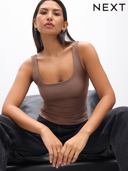 Mink Brown Soft Touch Polyamide Scoop Neck Vest Top (AU2792) | €25