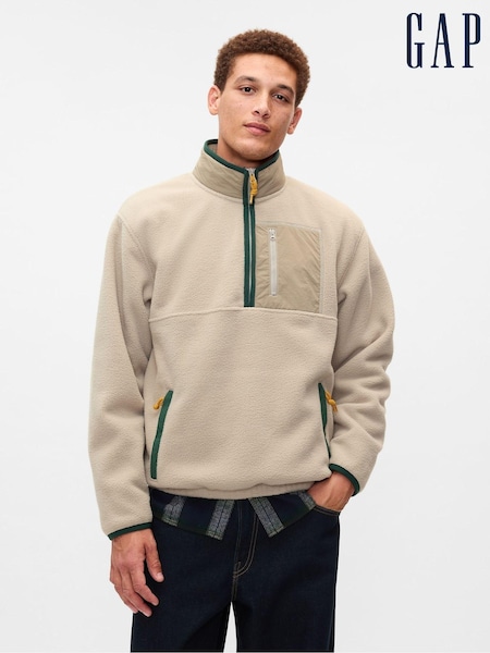 Bej - Gap Sherpa Quarter-zip Pullover Fleece (AU2804) | 447 LEI