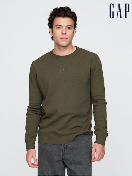 Gap Olive Green Long Sleeve Logo Waffle Knit T-Shirt (AU2834) | €24