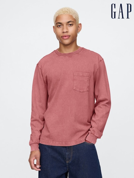 Gap Red Heavyweight Long Sleeve Pocket T-Shirt (AU2844) | €53