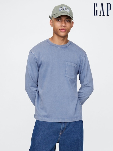 Gap Blue Heavyweight Long Sleeve Pocket T-Shirt (AU2874) | €53