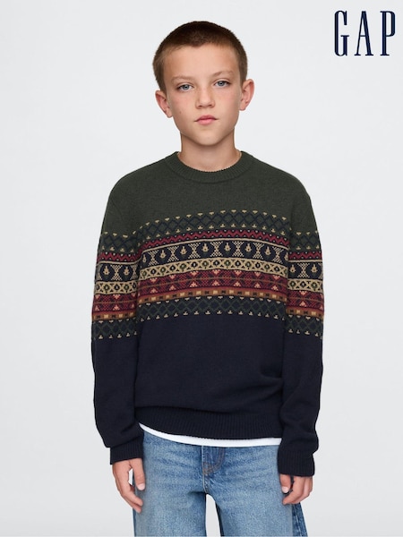 Gap Green & Blue CashSoft Fair Isle Christmas Jumper (4-13yrs) (AU2926) | €17