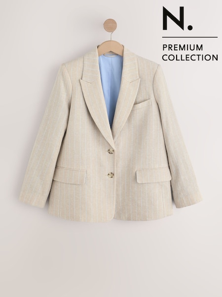 ניטרלי - N. Premium Linen Rich Striped Single Breasted Blazer (AU2965) | ‏284‏₪