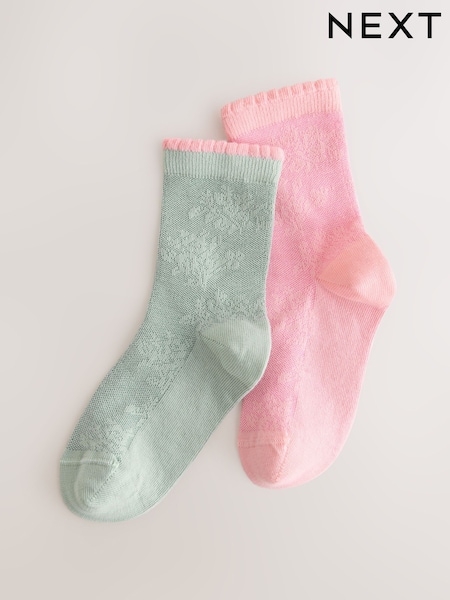 Rosa/Verde - Cotton Rich Lace Patterned Ankle Socks 2 Pack (AU3117) | 6 € - 9 €