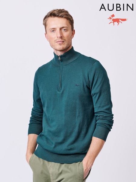Aubin Green Daw Cotton Zip Neck 100% Cotton Jumper (AU3133) | R$ 780
