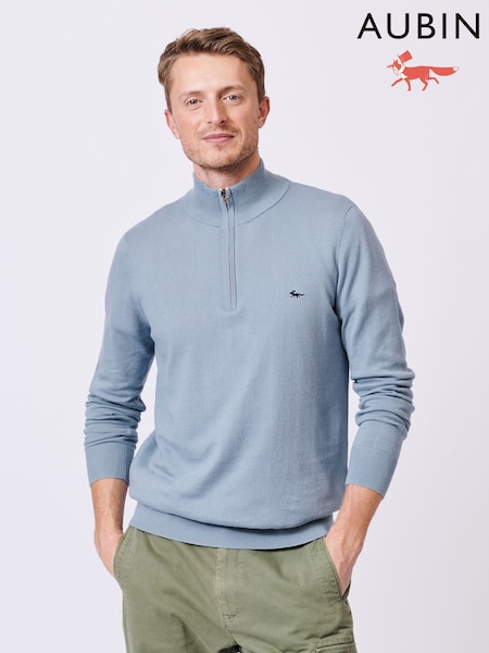 Aubin Blue Daw Cotton Zip Neck 100% Cotton Jumper (AU3137) | €101