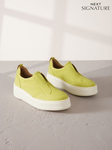 Lime Green Slip On Signature Forever Comfort® Leather Chunky Wedge Platform Trainers (AU3147) | €57