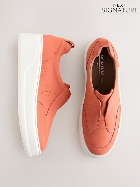 Coral Pink Slip On Signature Forever Comfort® Leather Chunky Wedge Platform Trainers (AU3150) | €76